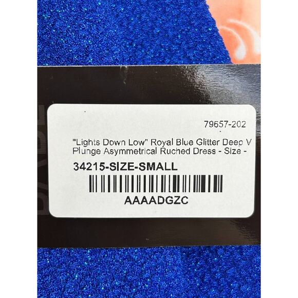 Symphony Ruched Dress Womens Small Blue Lights Down Low Glitter V Neck Plunge - Picture 10 of 14